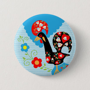 The Portuguese Rooster of Barcelos  6 Cm Round Badge