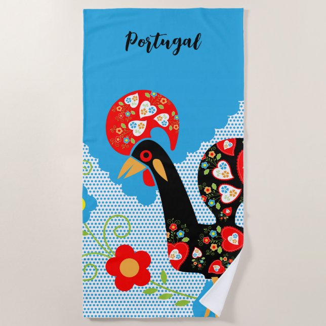 The Portuguese Rooster of Barcelos Beach Towel (Front)