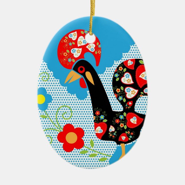 The Portuguese Rooster of Barcelos  Ceramic Tree Decoration (Front)