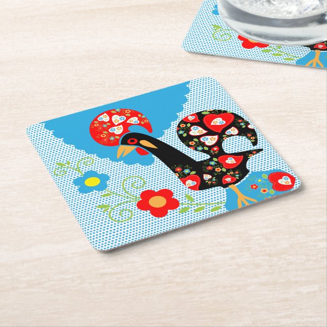 The Portuguese Rooster of Barcelos Square Paper Coaster (Angled)
