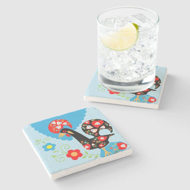 The Portuguese Rooster of Barcelos Stone Coaster (Side)