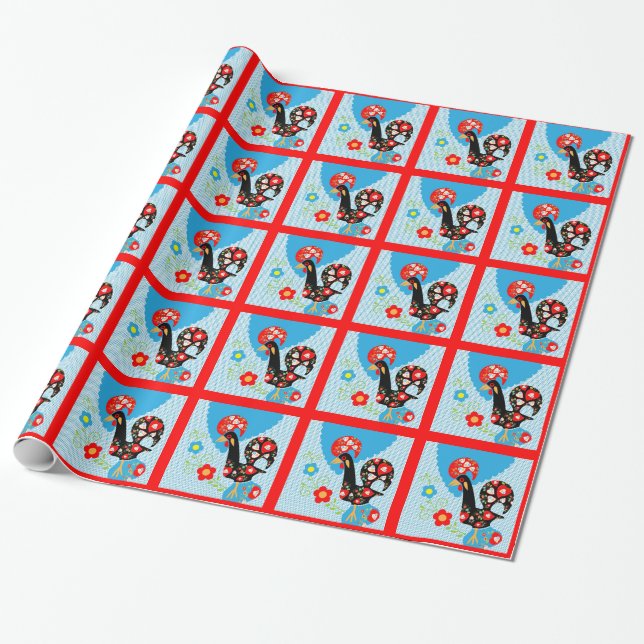 The Portuguese Rooster of Barcelos Wrapping Paper (Unrolled)