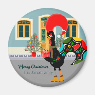 The Portuguese Rooster with a Christmas present Magnet