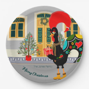 The Portuguese Rooster with a Christmas present Paper Plate