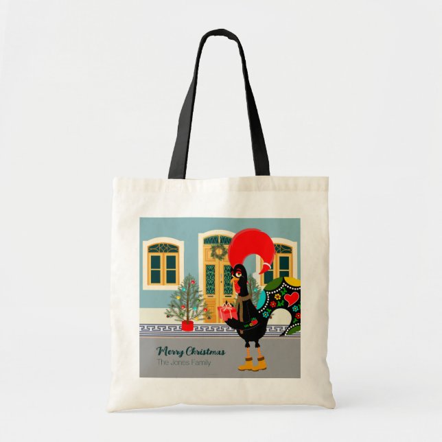 The Portuguese Rooster with a Christmas present Tote Bag (Front)