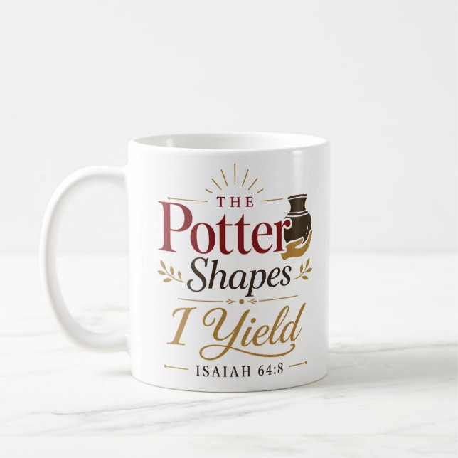 The Potter Shapes I Yield Isaiah Grace Artisan Coffee Mug (Left)
