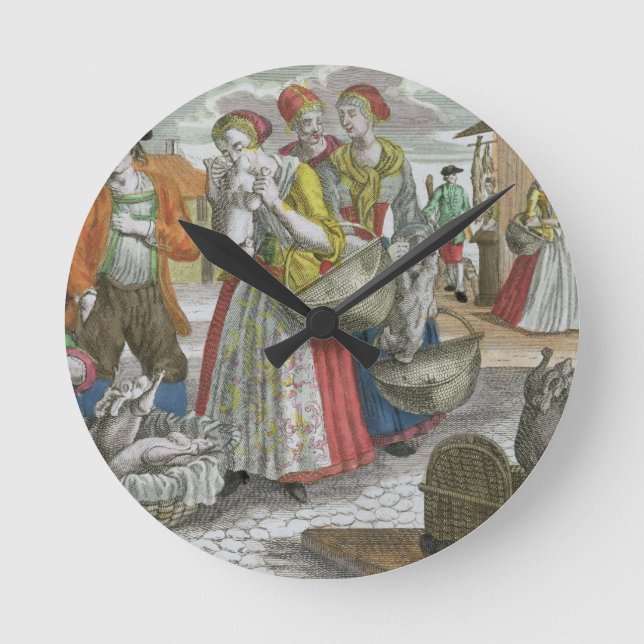 The Poultry Market (colored engraving) Round Clock (Front)