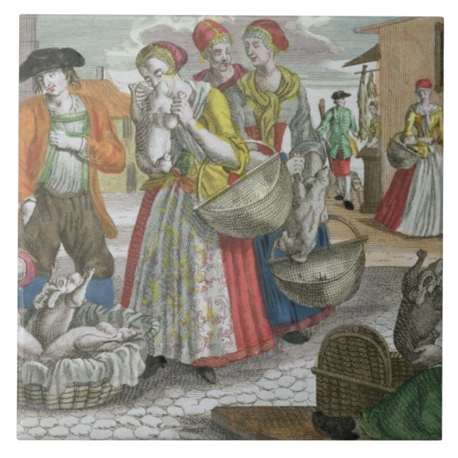 The Poultry Market (coloured engraving) Tile (Front)