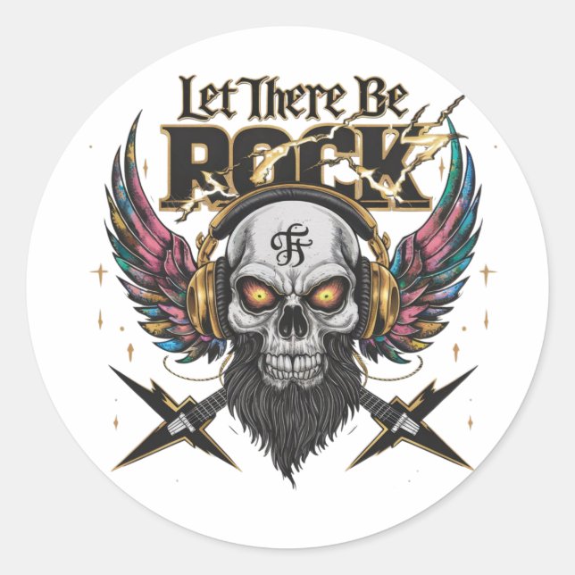 The power and energy of rock music classic round sticker (Front)