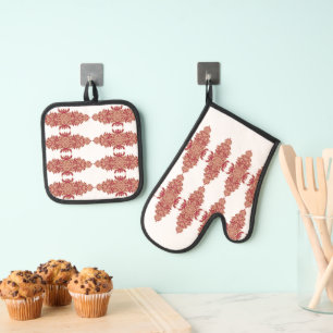 The Power of a Black Background with a Red Pattern Oven Mitt & Pot Holder Set
