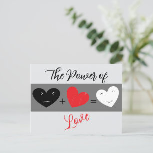 the power of love black, red and white hearts postcard