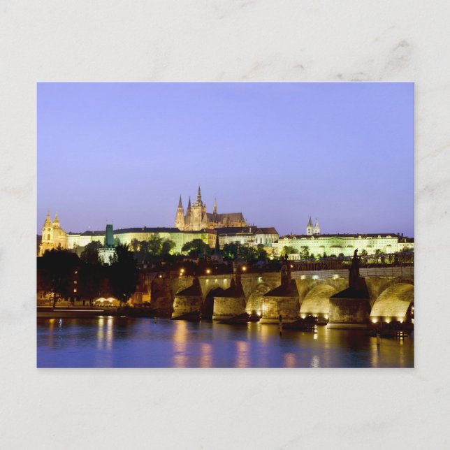 The Prague Castle and the Charles Bridge at Dusk Postcard (Front)