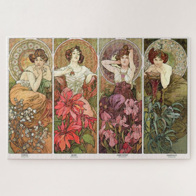 The Precious Stones 1900 by Mucha - Art Nouveau Jigsaw Puzzle (Horizontal)