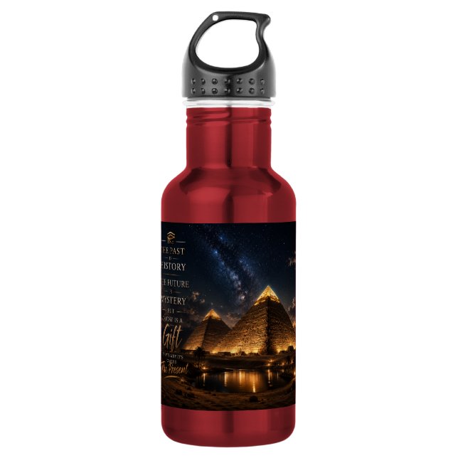 The Present Is a Gift – Glowing Pyramids at Night 532 Ml Water Bottle (Front)