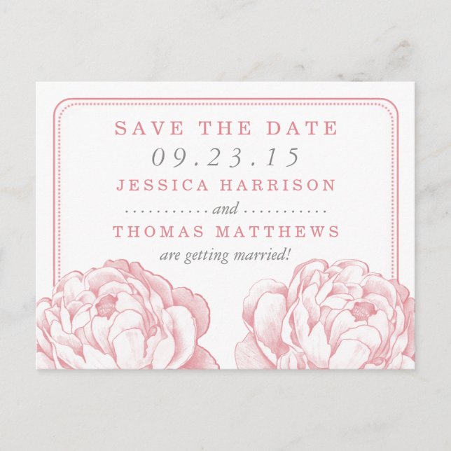 The Pretty Peony Floral Wedding Collection Announcement Postcard (Front)