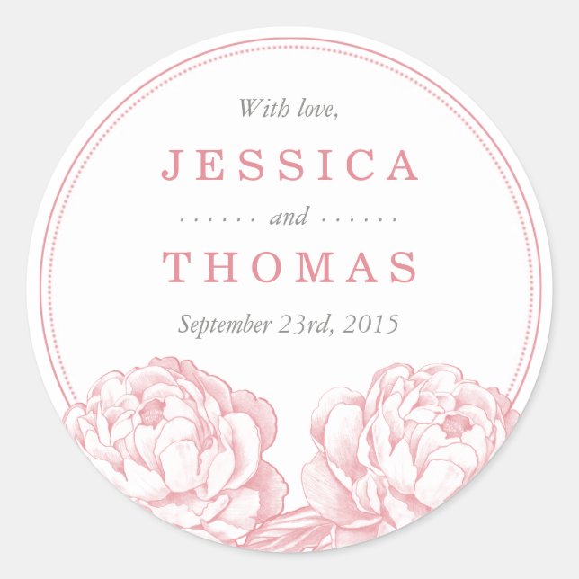 The Pretty Peony Floral Wedding Collection Classic Round Sticker (Front)
