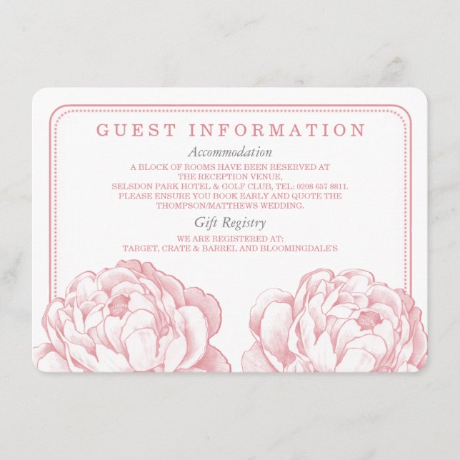 The Pretty Peony Floral Wedding Collection Enclosure Card (Front)