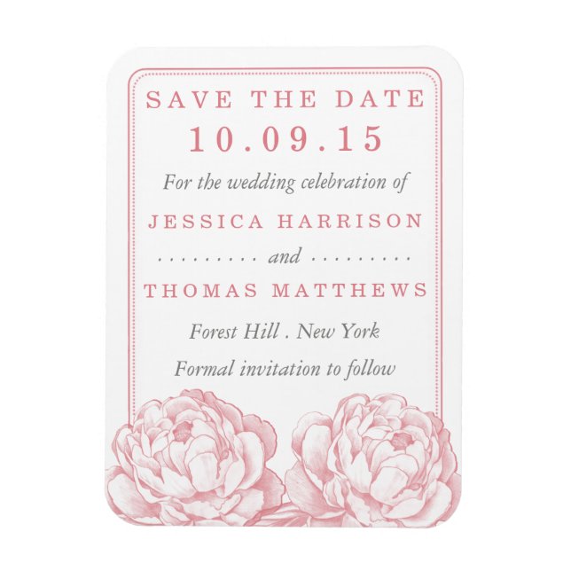 The Pretty Peony Floral Wedding Collection Magnet (Vertical)