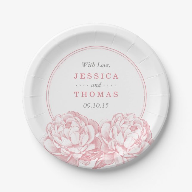The Pretty Peony Floral Wedding Collection Paper Plate (Front)