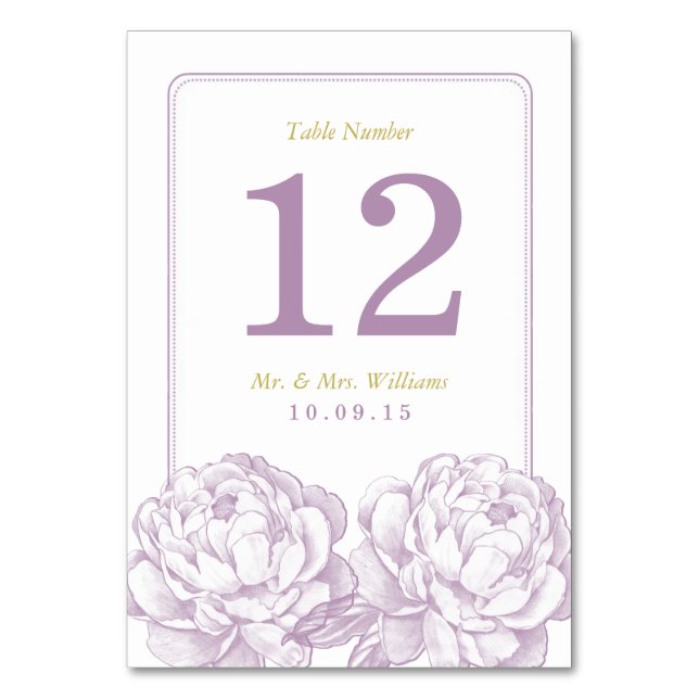 The Pretty Peony Floral Wedding Collection Table Number (Front)