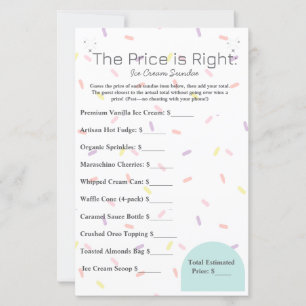 The Price is Right Ice Cream Sundae Game Card