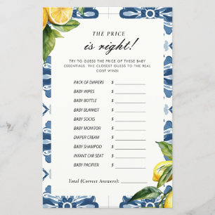 The Price is Right Lemon Positano Baby Shower Game