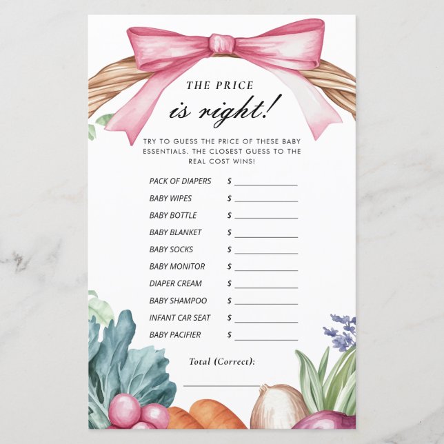 The Price is Right Locally Grown Baby Shower Game (Front)