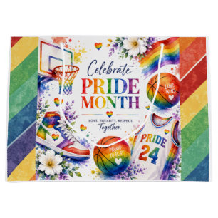 The Pride Basketball Rainbow Themed Design Large Gift Bag