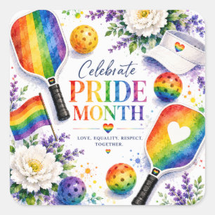 The Pride Pickleball Rainbow themed Square Sticker