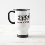 The Prime Number Suspects Travel Mug<br><div class="desc">Caught red handed!  The prime suspects are two,  three,  five,  and seven.  Who's guilty of a horrible,  horrible math pun?  Great nerdy joke for mathematicians or geeks of any stripe.</div>