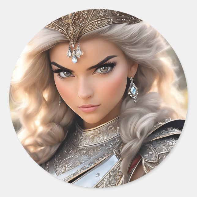 The princess in armour is a beautiful sight. She l Classic Round Sticker (Front)