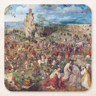 The Procession to Calvary, Pieter Bruegel Square Paper Coaster