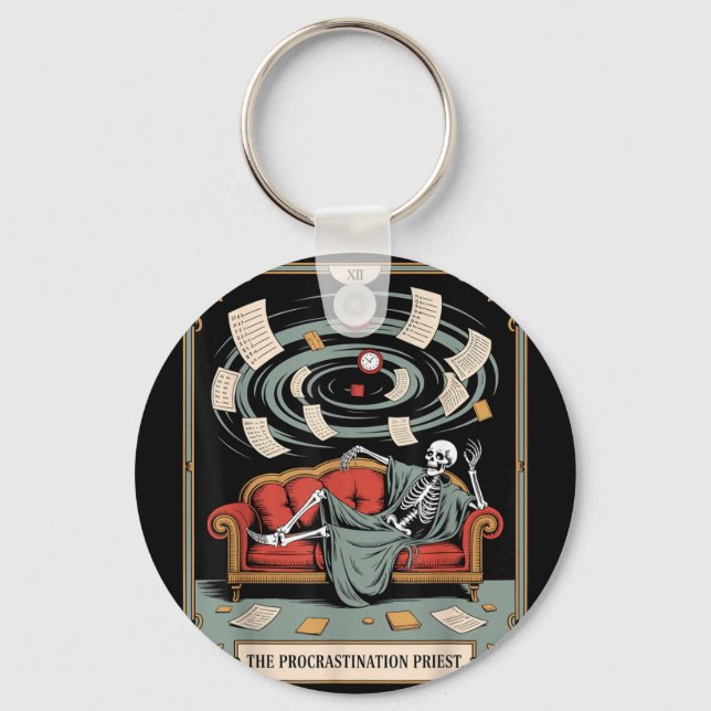 The procrastination priest tarot skeleton couch Th Key Ring (Front)