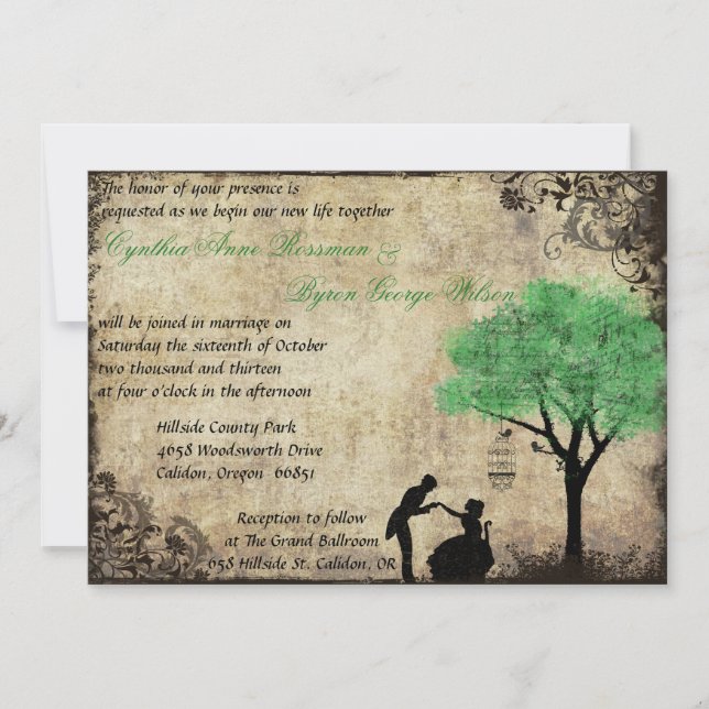 The Proposal Vintage Wedding Invitation Green (Front)
