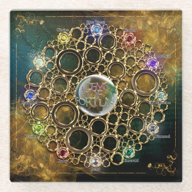 THE PROSPERITY CONNEXION : Gems of Fortune Glass Coaster (Front)