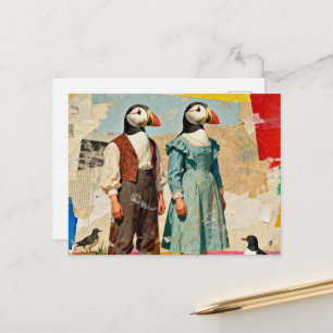The Puffin Couple Collage Postcard