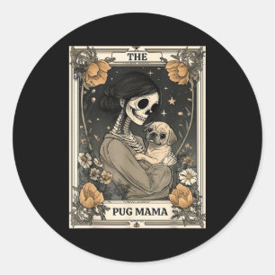 The Pug Mama Skeleton Tarot Card Vintage Puppy Dog Classic Round Sticker