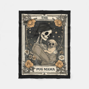 The Pug Mama Skeleton Tarot Card Vintage Puppy Dog Fleece Blanket