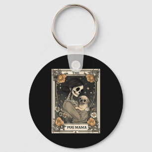 The Pug Mama Skeleton Tarot Card Vintage Puppy Dog Key Ring