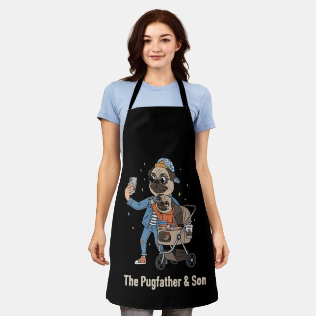  The Pugfather & Son | Funny Pug Dad & Puppy Selfi Apron (Worn)