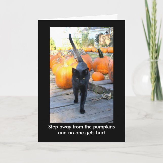 The Pumpkin Guardian Cat Halloween Humor Card (Front)