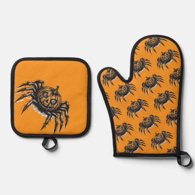 The Pumpkin-Headed Crawler Oven Mitt & Pot Holder Set (Front)