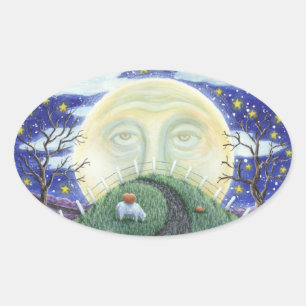 THE PUMPKIN MAN, FOLK ART HALLOWEEN STICKERS Oval