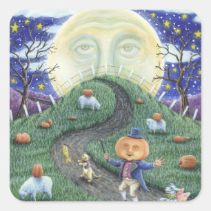 THE PUMPKIN MAN, FOLK ART HALLOWEEN STICKERS Squ