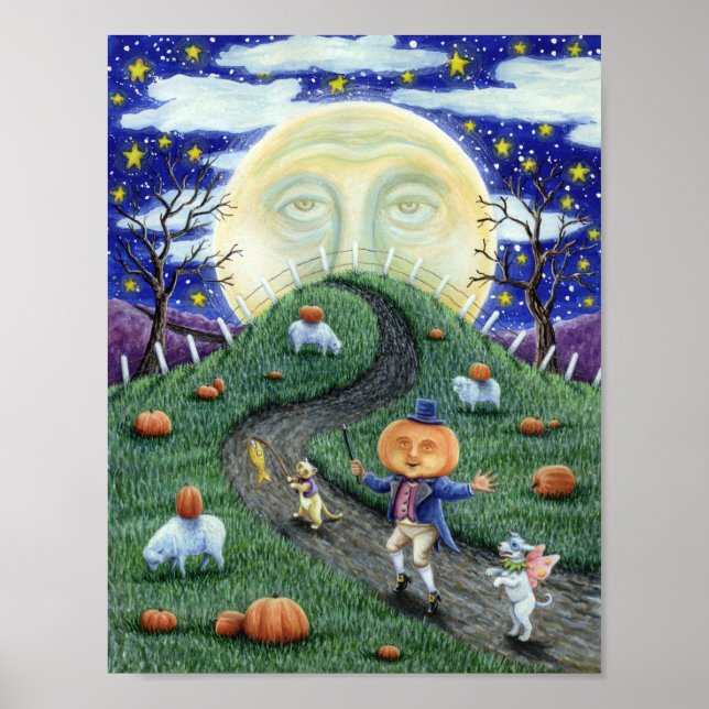 THE PUMPKIN MAN MEETING MAN IN THE MOON, HALLOWEEN POSTER (Front)