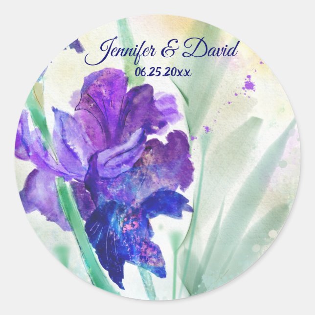 The Purple Iris Wedding Favour Sticker (Front)