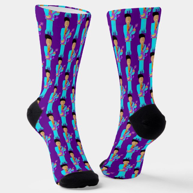 The Purple Pixie – Funk Legend Pattern Crew Socks (Angled)