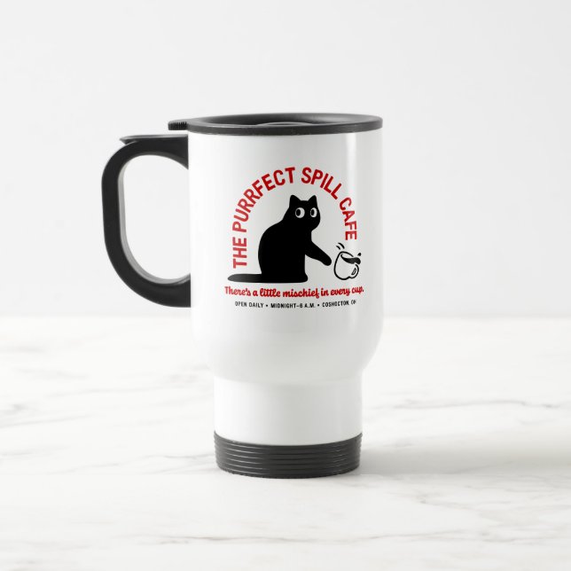 The Purrfect Spill Cafe Travel Mug (Left)