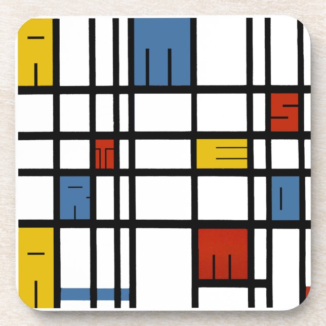 The puzzle of Amsterdam (Mondrian style) Coaster (Front)