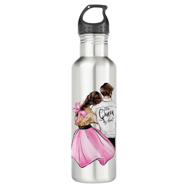 The Queen of my heart valentine day couple in love 710 Ml Water Bottle (Front)
